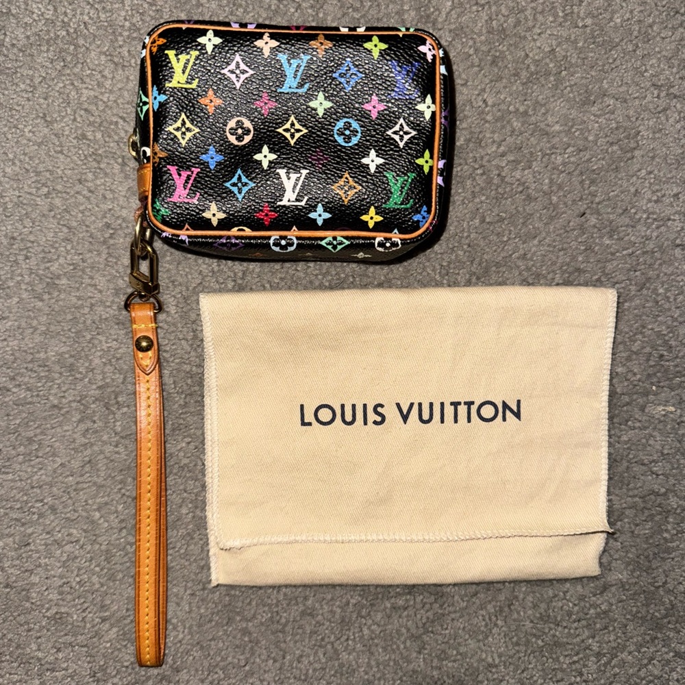 Louis Vuitton Murakami Multicolor Trousse Wapity Mini Pouch Black Wristlet 2003
